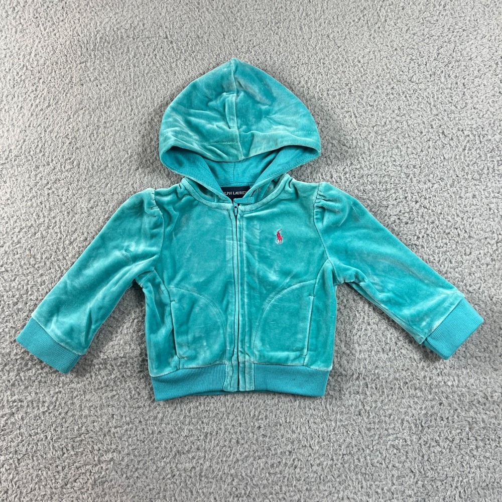 Ralph Lauren‎ Tracksuit Girls 12M Turquoise Velour Hoodie and Pants Set Vintage